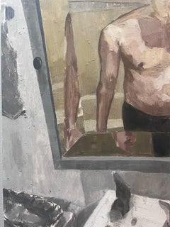 « Lavamanos », peinture à l'huile sur panneau, 18 x 24 pouces, signée