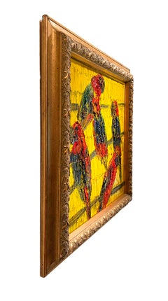 Red Rosellas, Original Hunt Slonem – Vivid, Textural, Bird Painting