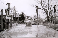 Cat and Boots, Detroit - Framed Black and White Photograph, 16x20 in