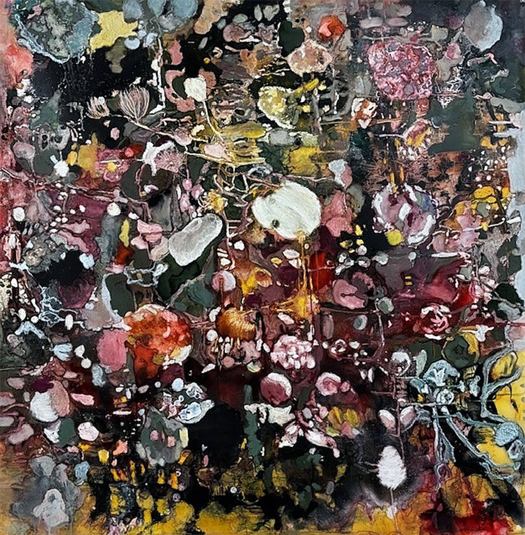 Pintura abstracta «Undergrowth», tinta y barra de óleo sobre Dura-Lar, 2026