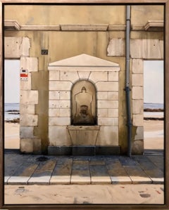 Receding Thirst, Surreal Oil on Panel, 30 x 24, Framed Artwork