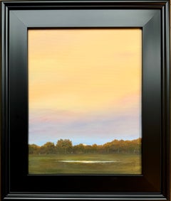 Setting Sun Near Bloomington - Acrylic on Canvas Landscape Painting, Framed