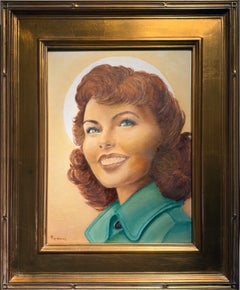 „Mrs. America“, figuratives Ölgemälde auf Holztafel, 16 x 12 in, gerahmtes Kunstwerk
