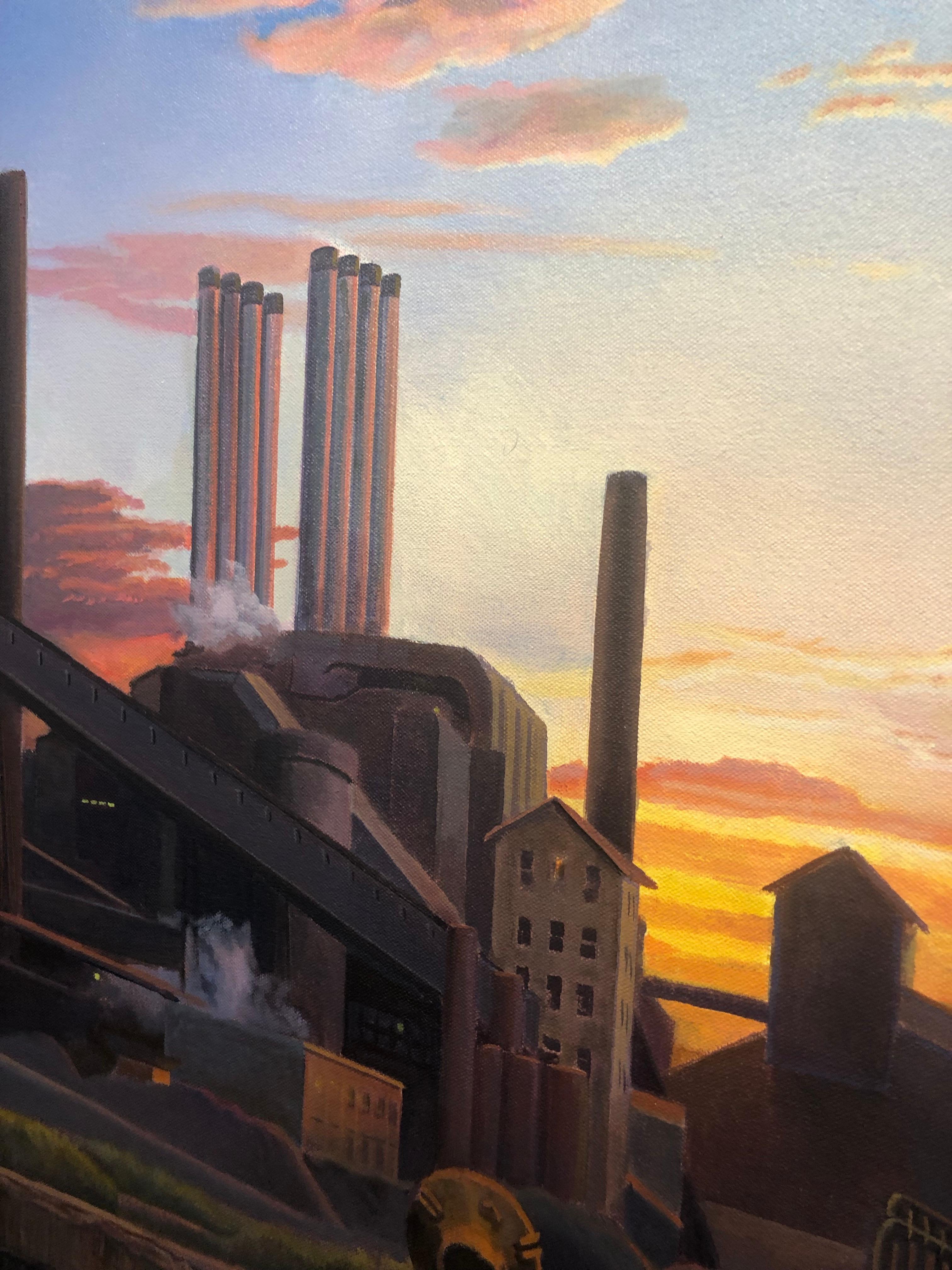 American Landscape - Iconic American Steel Mill Bathed in Orange Sunset Light 4