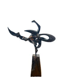 Relic - Fluid, Graceful Abstract Bronze Sculpture on Geometric Bronze Base