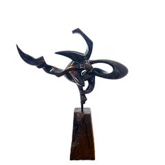 Relic - Fluid, Graceful Abstract Bronze Sculpture on Geometric Bronze Base