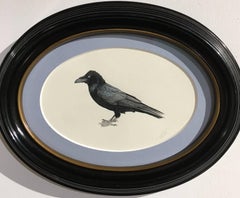 Zombie Raven II - Highly Detailed Watercolor Painting in Oval Frame