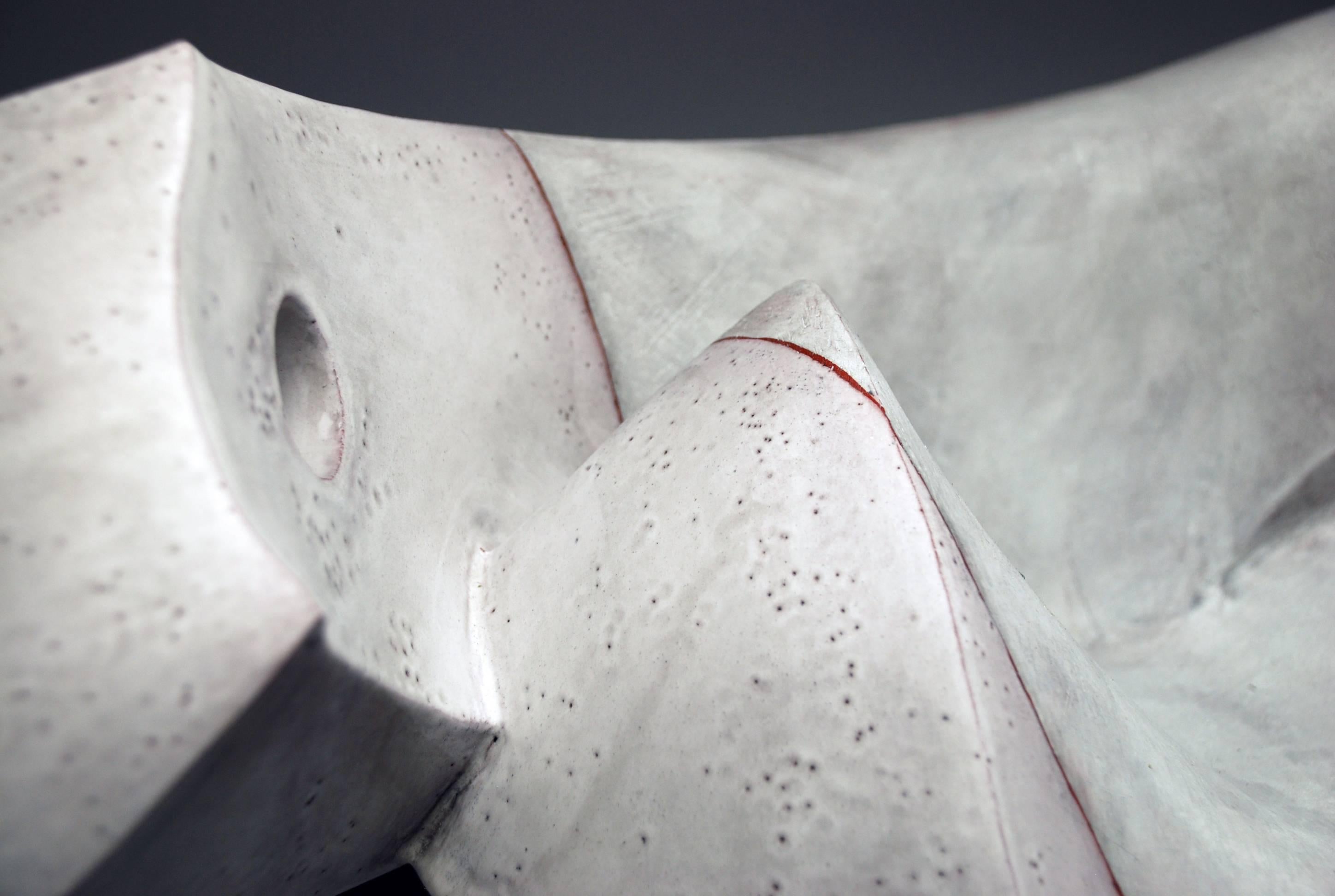 White Drift, Abstract Geometric Ceramic Vessel - Sculpture by Jerilyn Virden