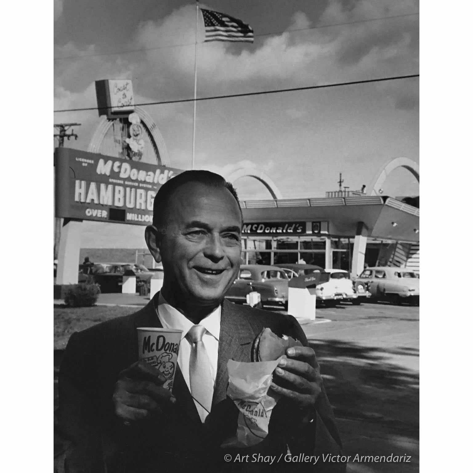 Smiling Ray Kroc, 1965, McDonald's First Franchise in Des Plaines, IL, Framed - Photograph by Art Shay