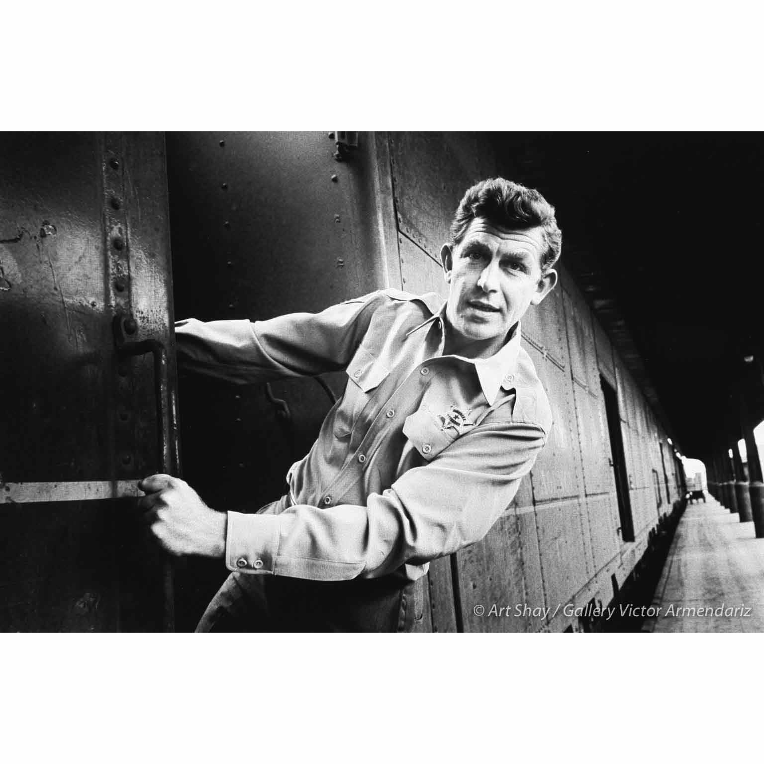 Art Shay Black and White Photograph - Andy Griffith on Train in Nashville, 1961