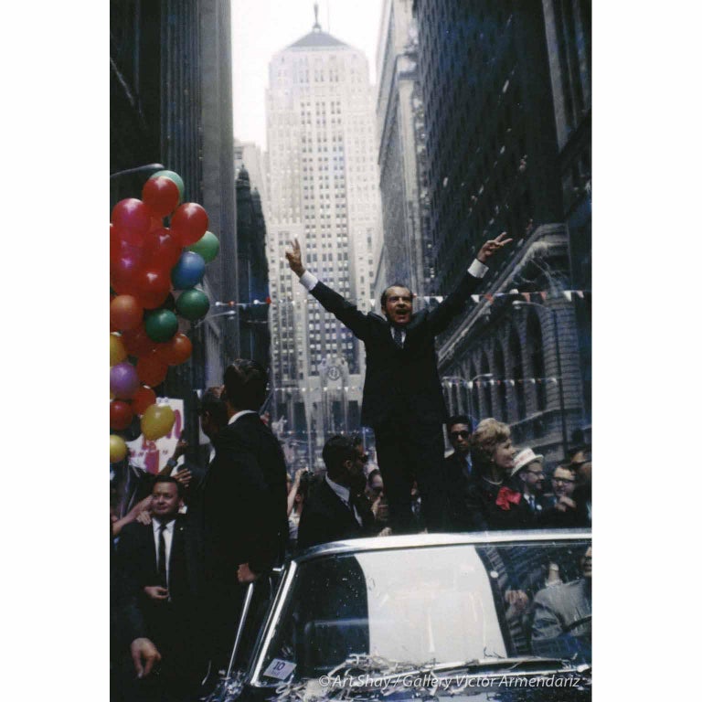 The Nixons on LaSalle Street, Chicago, 1968, Color Photograph, Signed on Back 1