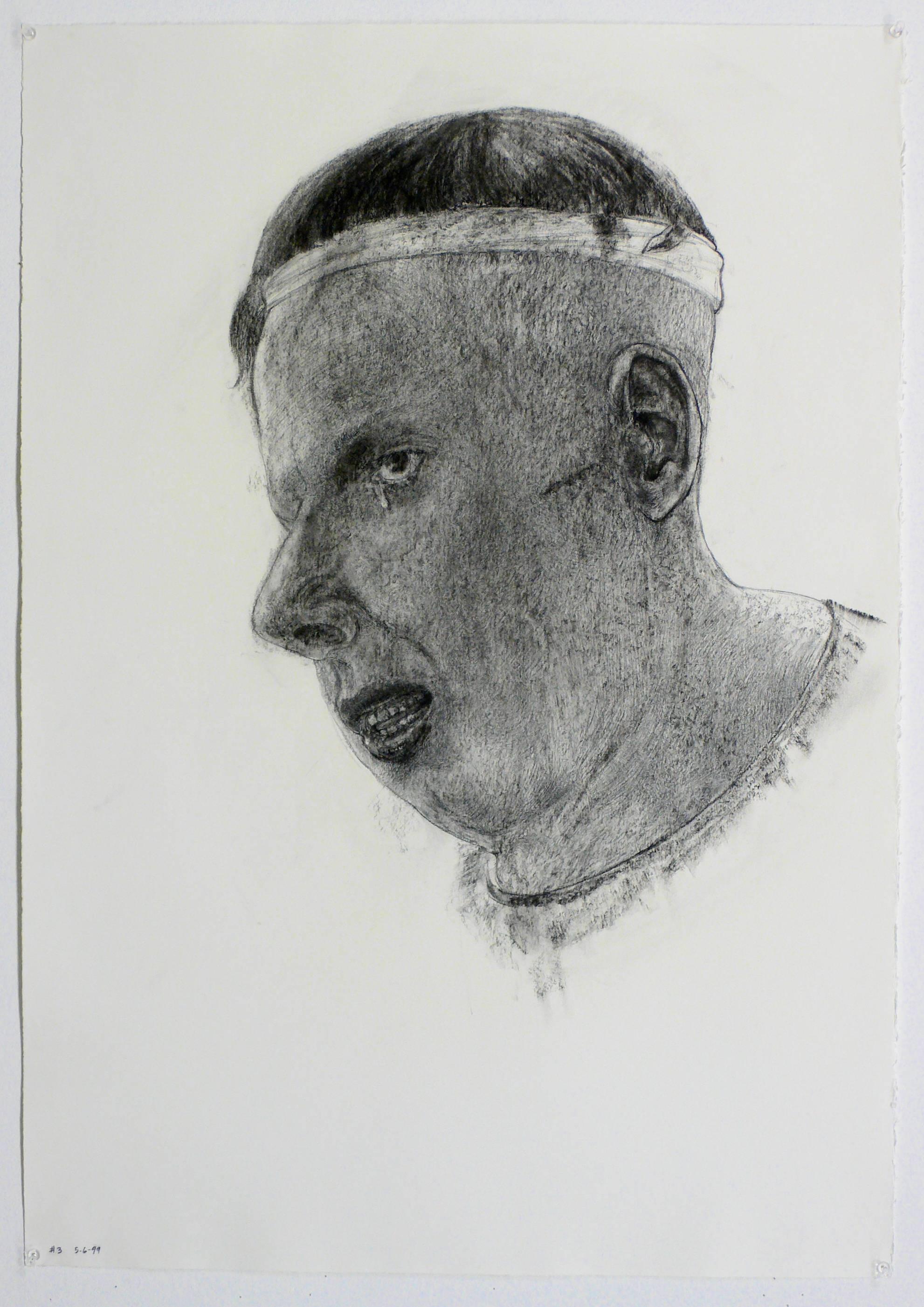 David Becker Figurative Art - Sweat Band #3, Charcoal Drawing, Bust of a Man Wearing a Sweat Band