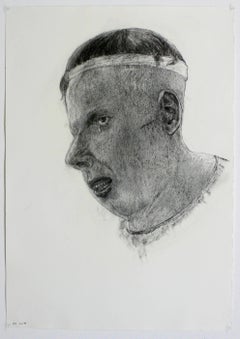 Vintage Sweat Band #3, Charcoal Drawing, Bust of a Man Wearing a Sweat Band