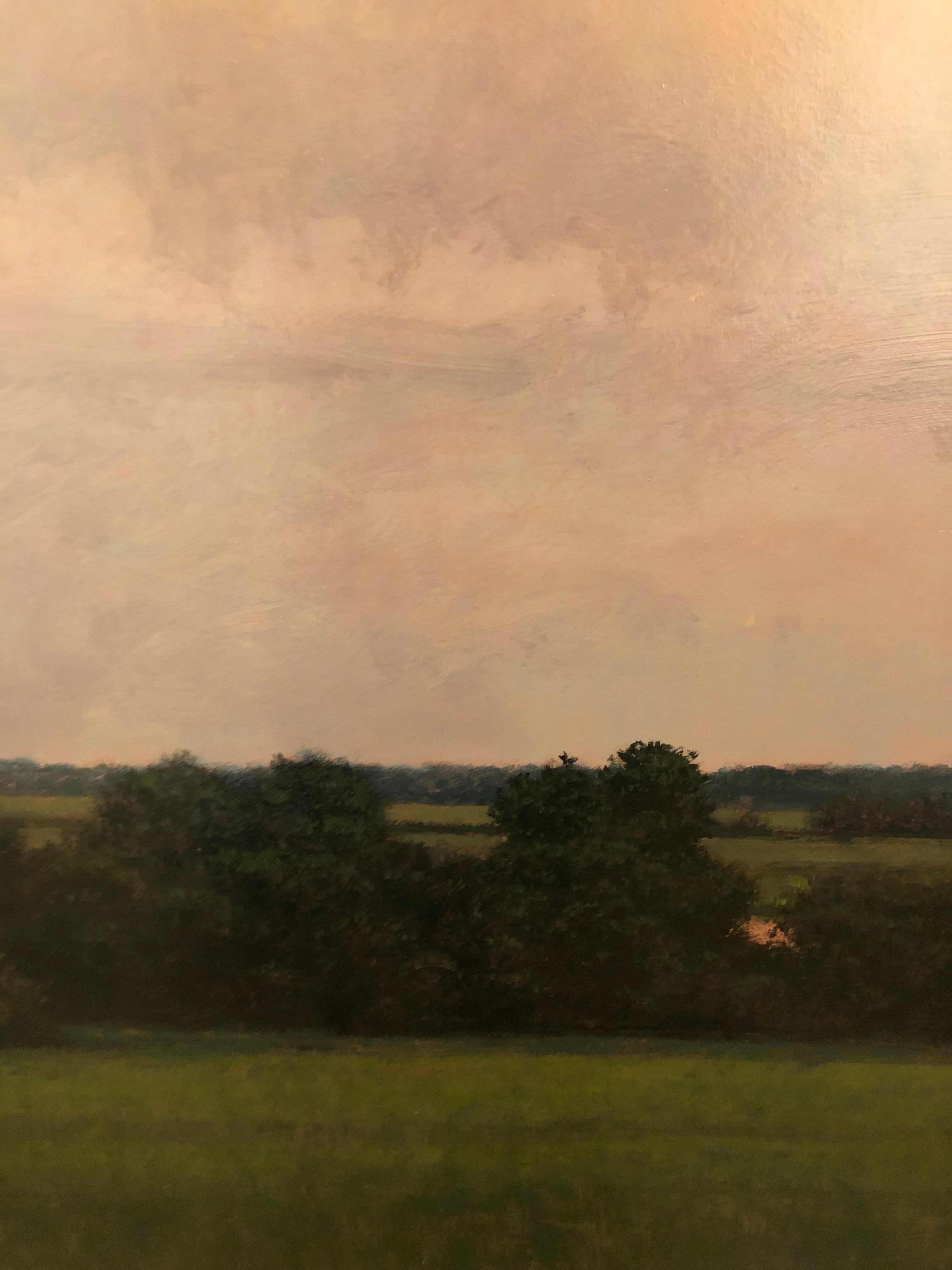 Thunderstorm Near Alton IL - Oil Painting on Panel of Midwest Landscape - Brown Landscape Painting by Jeff Aeling