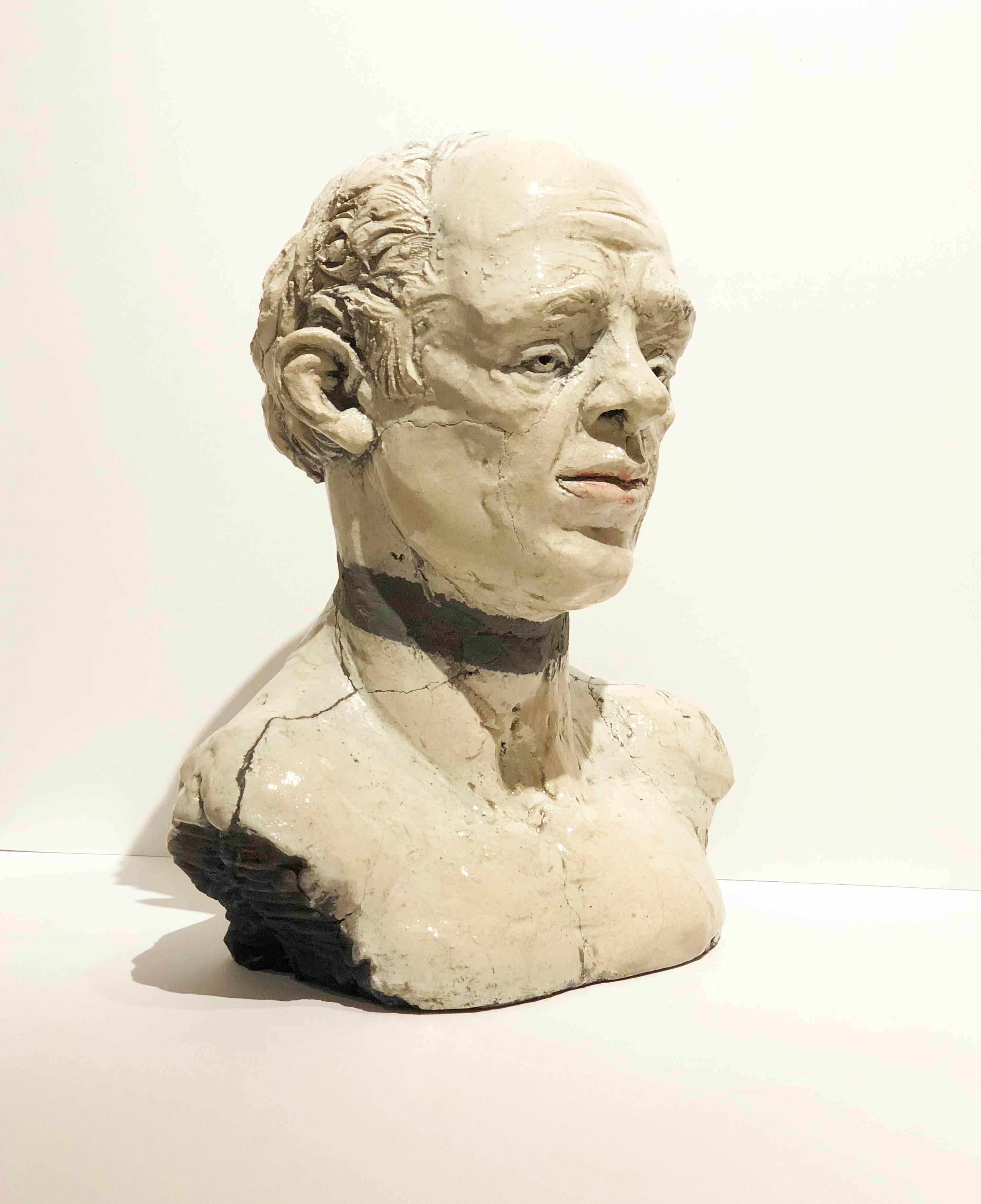 George, Ritratto di uomo anziano, ceramica cotta al raku