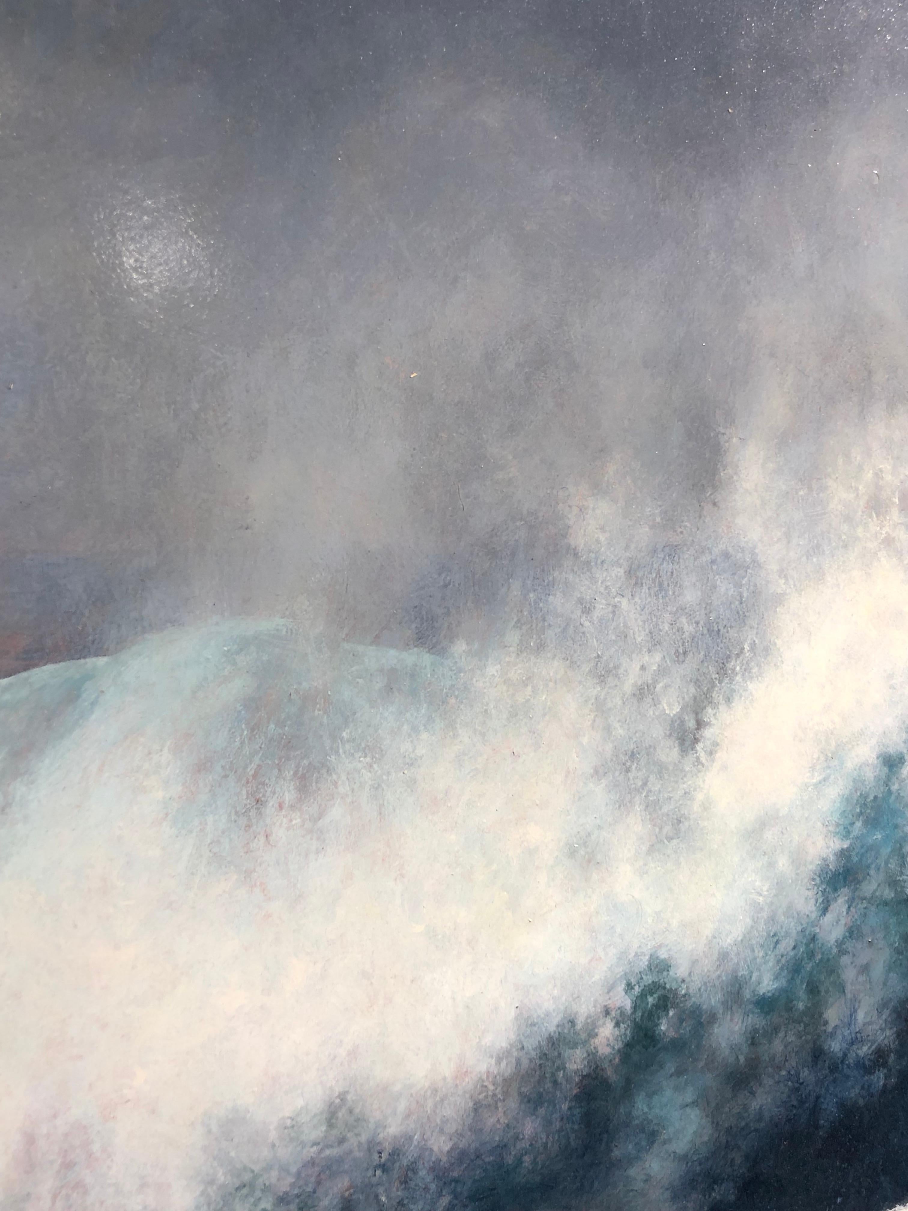 Wave Wave, Kauai – Öl auf Tafel, Gemälde in blauem Türkis, weißem Meeresschaum und grauem Grau im Angebot 9