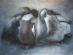 Gatherers - Original Charcoal Drawing of Huddled Women on Paper by Bruno Surdo