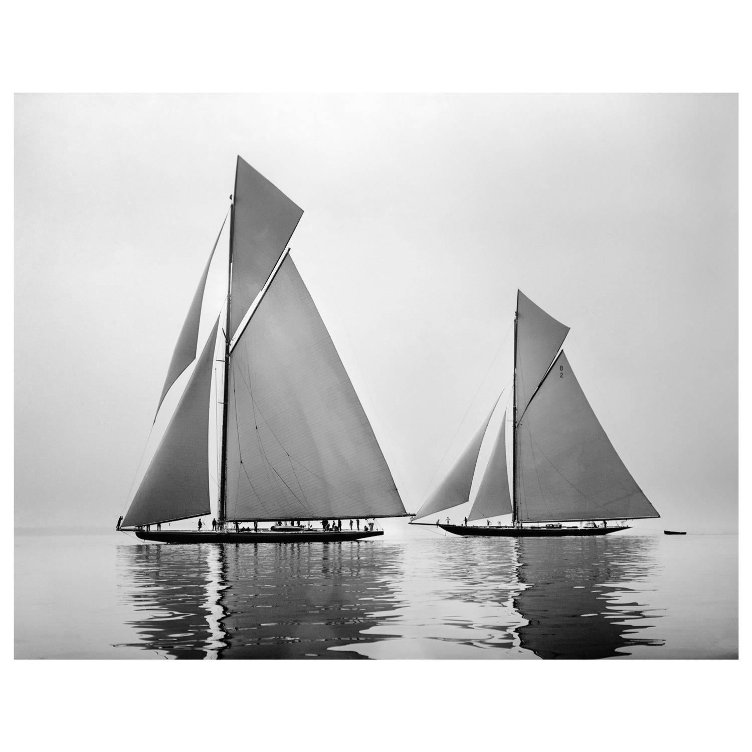 Frank Beken Black and White Photograph - Sailing Yacht Shamrock 4 & Shamrock 23m, 1914 