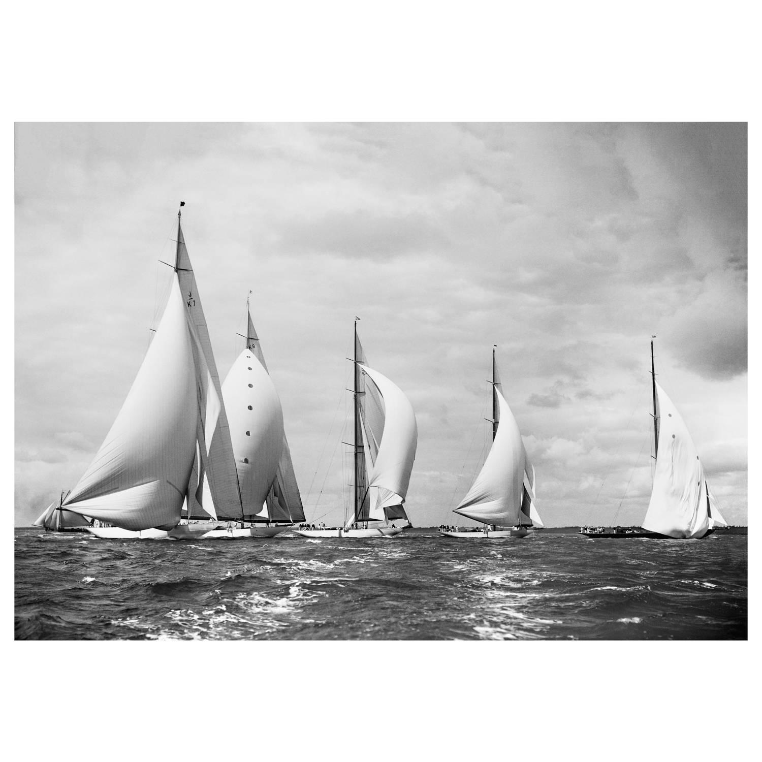 Frank Beken Black and White Photograph - Sailing Yacht Britannia, Astra, Shamrock V, Candida & Velsheda, 1934