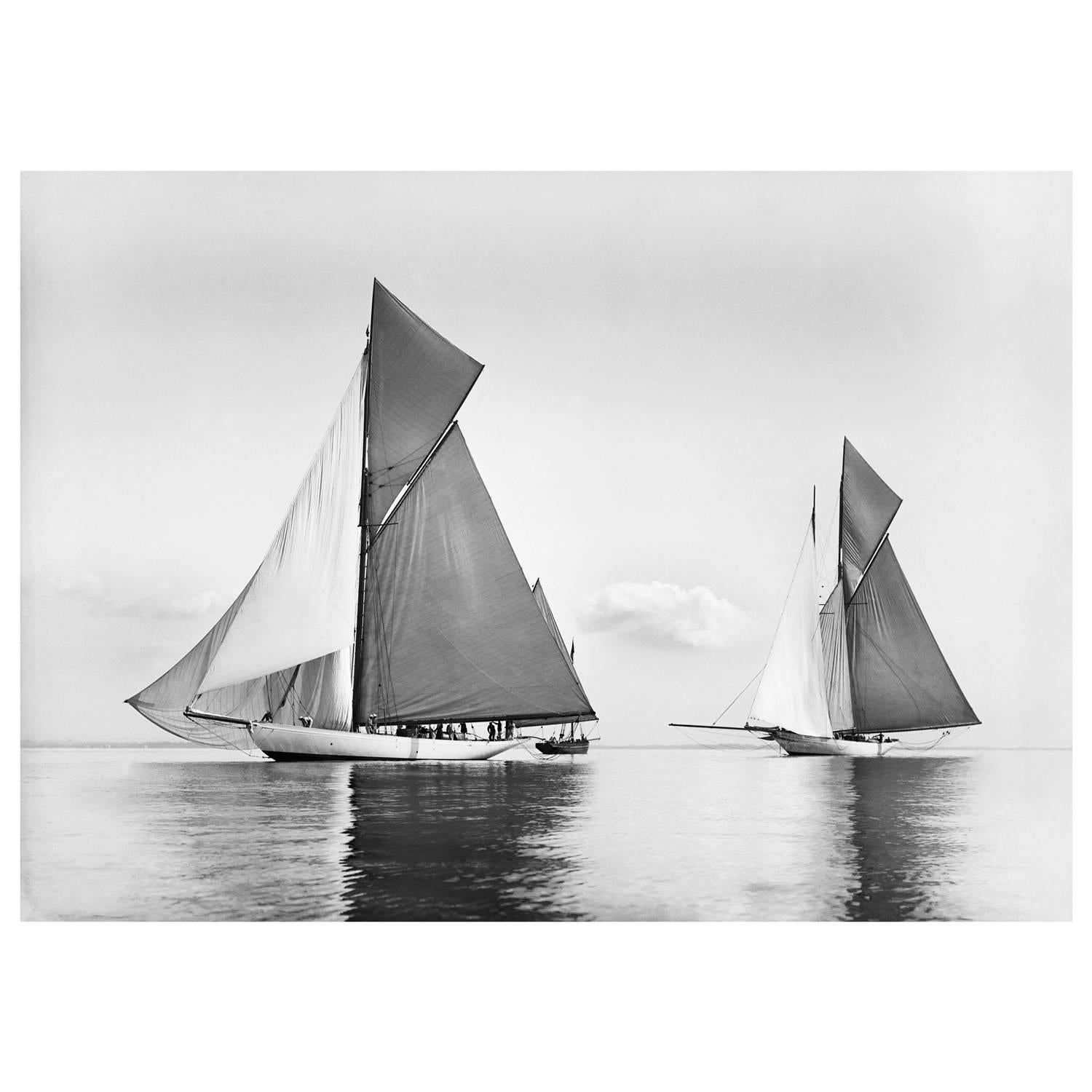 Frank Beken Black and White Photograph - Classic Sailing Yacht Valdora & Cicely, 1903