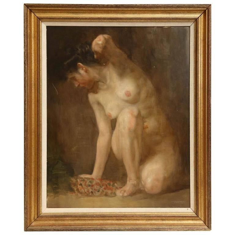Bertalan Karlovszky Nude Painting – Female Nude in einem Studio
