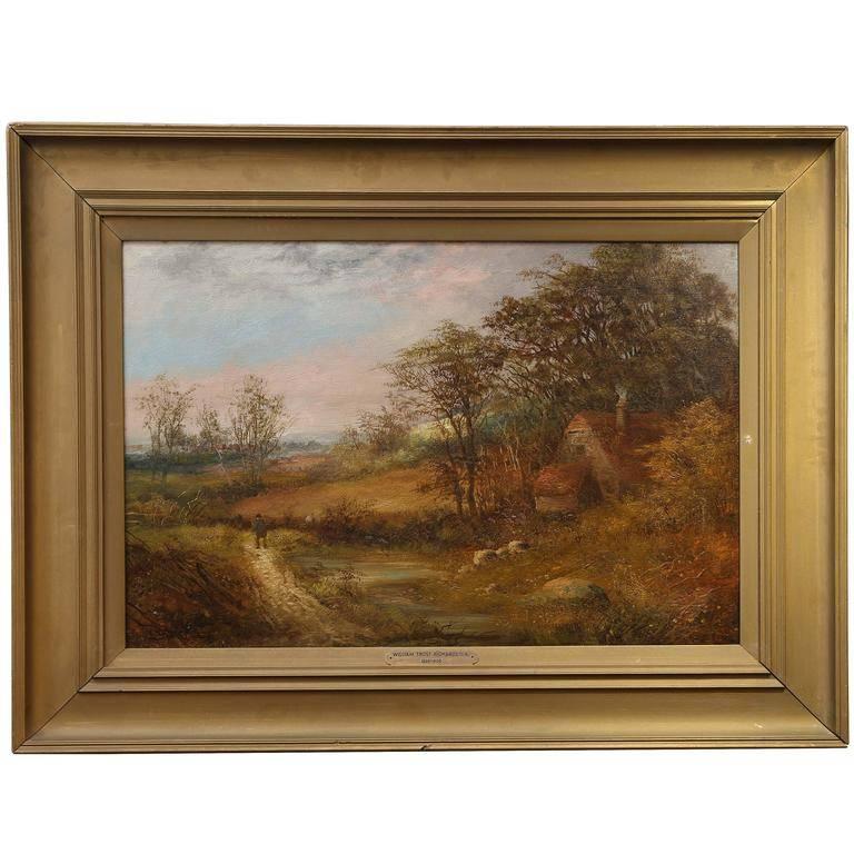 After William Trost Richardson (1833-1905)
Oil on canvas, signed lower left
"Landscape with Figure"
Wrapped in Old Gild Frame, c. 1870s
15.5"h x 24"w, overall size is 23.5"h x 32"w