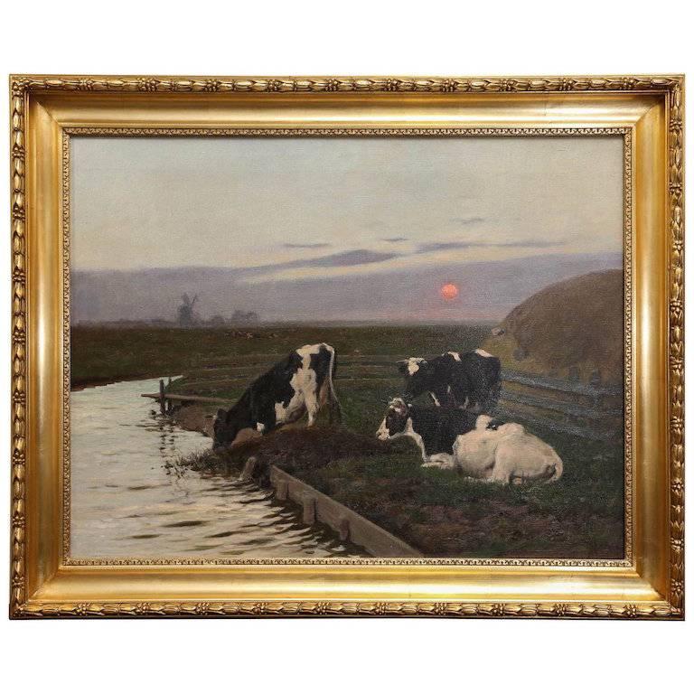 Arthur Heyer Animal Painting - Drinking Cow