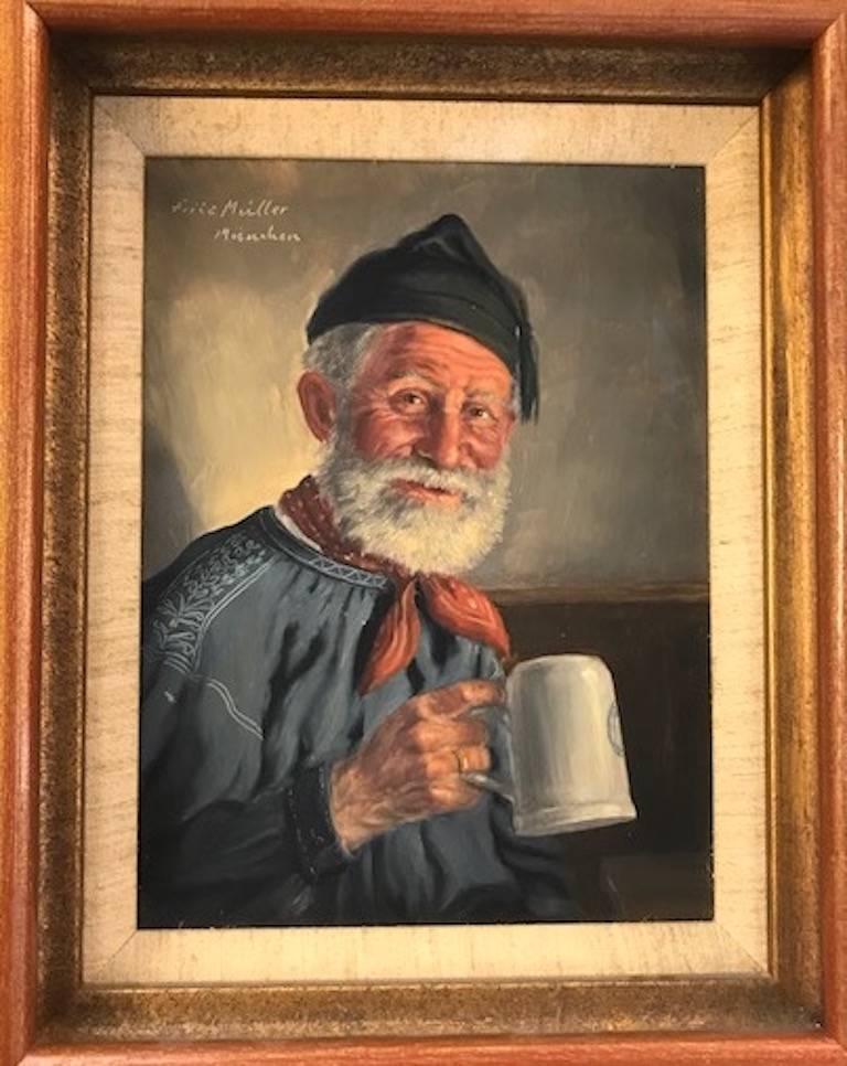 Fritz Muller Portrait Painting - Elderly Man with a Cup