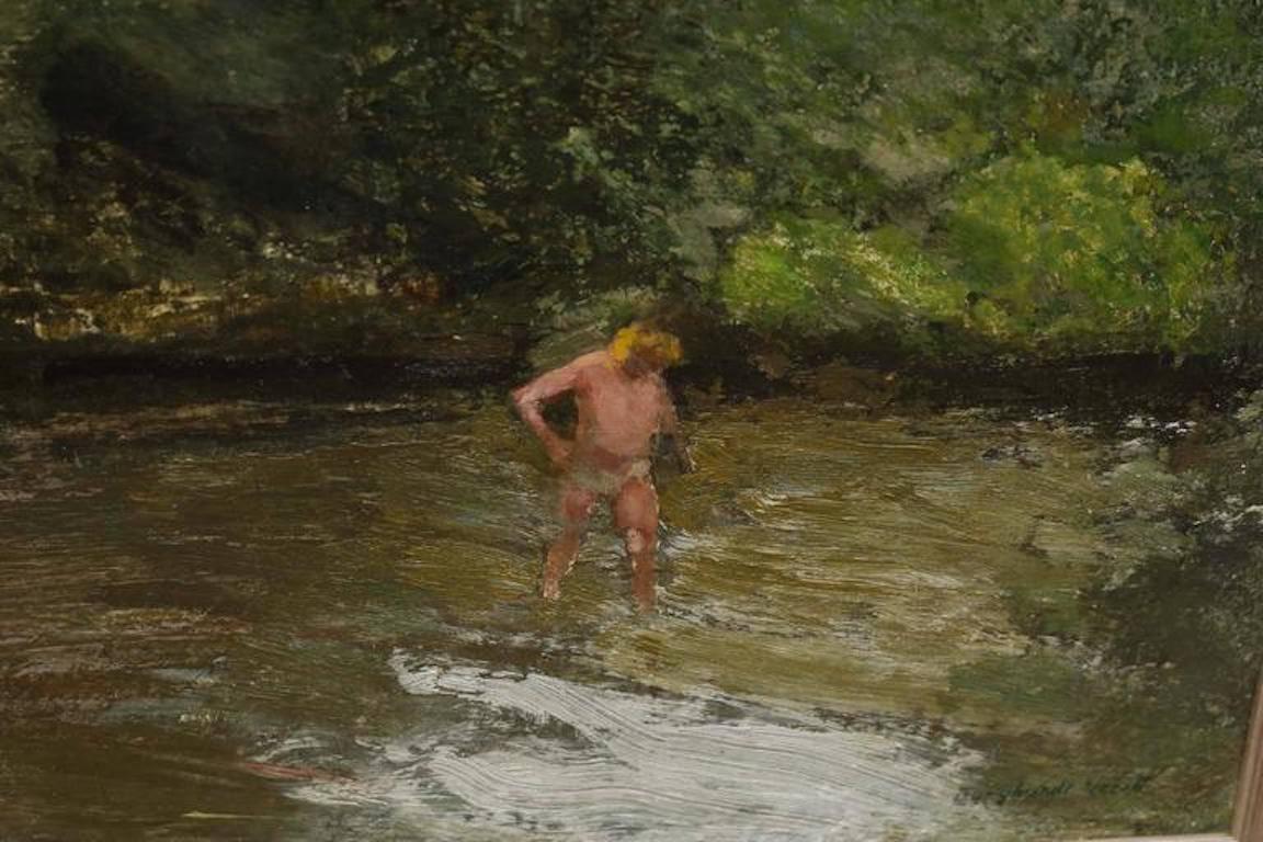 Crossing the River - Impressionist Painting by Rezso Burghardt