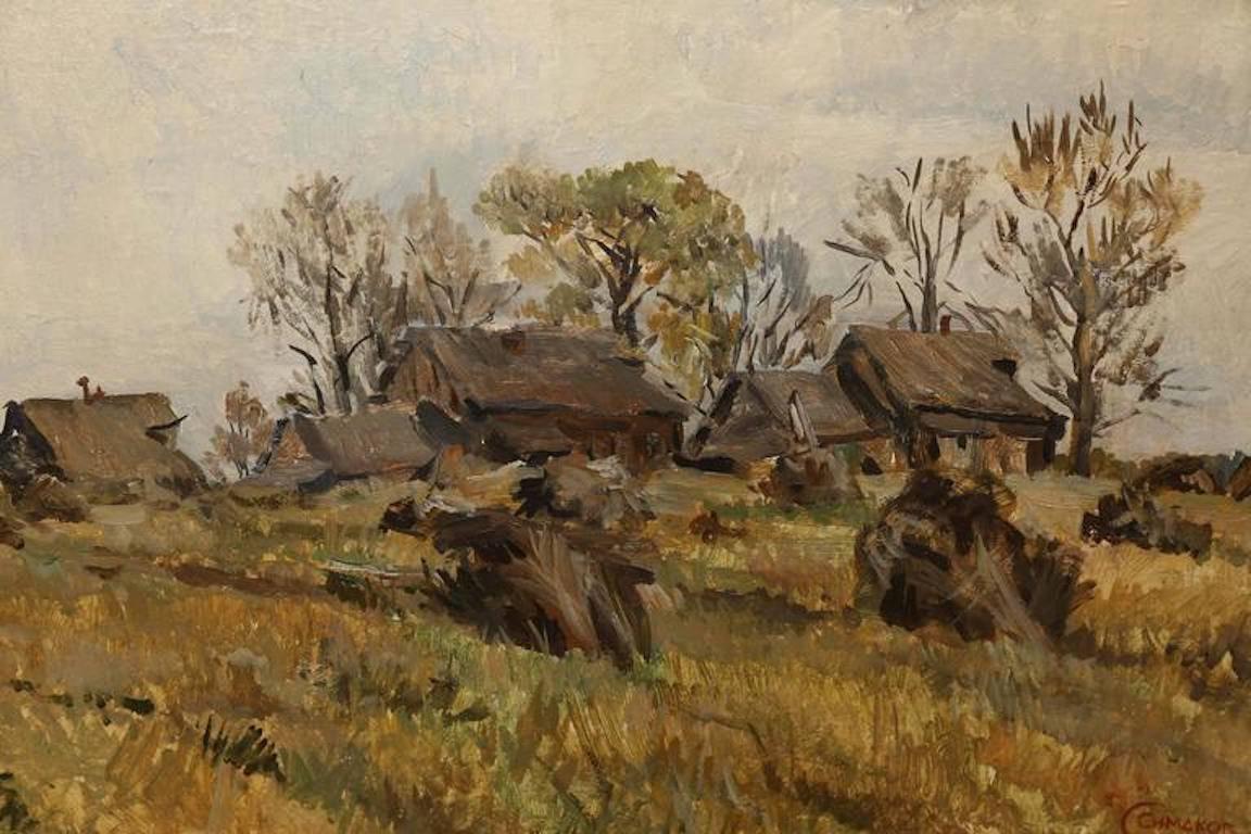 Landscape with a Remote Village - Painting by Sergey Simakov