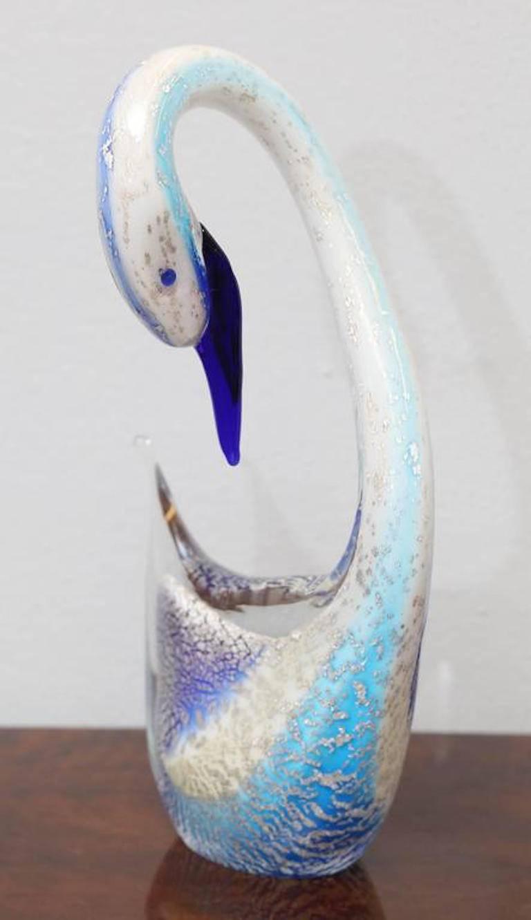 Murano Blue Swan Figure - Sculpture by Unknown