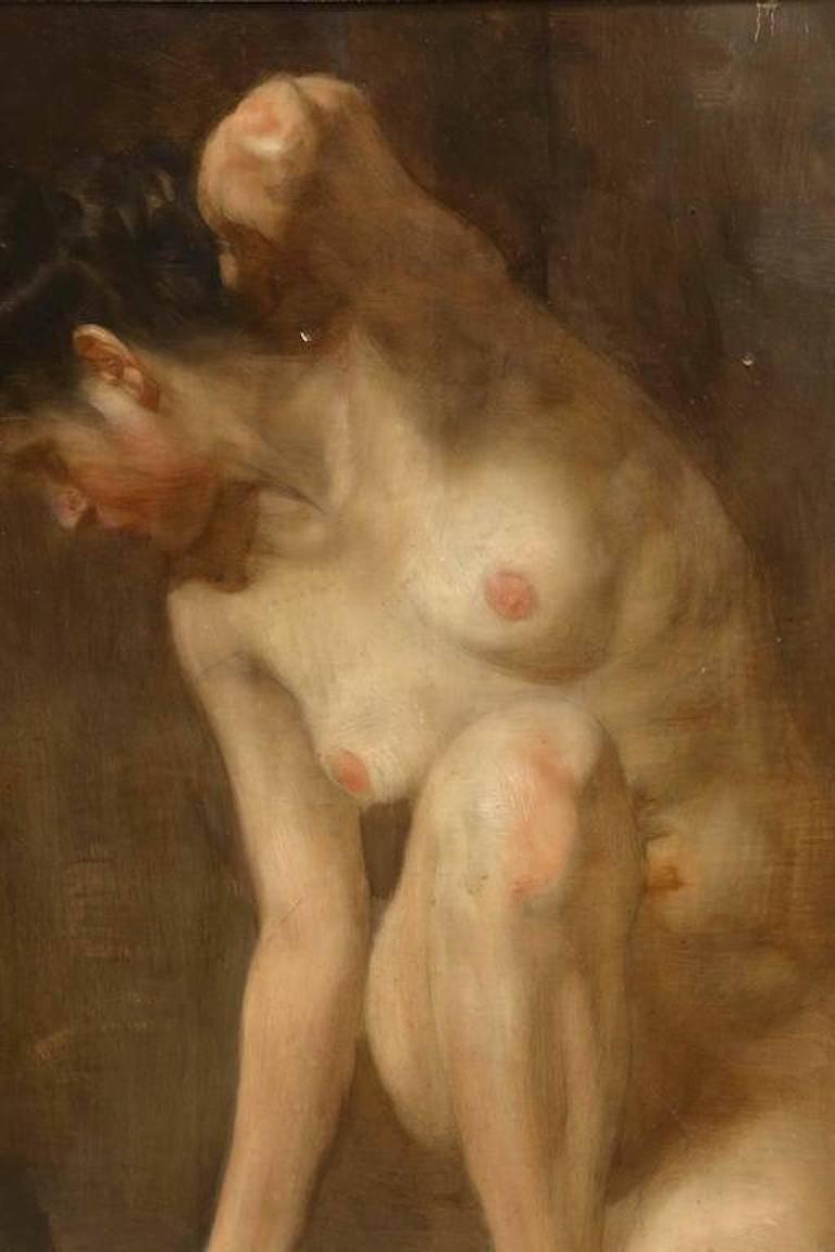 Female Nude in einem Studio – Painting von Bertalan Karlovszky