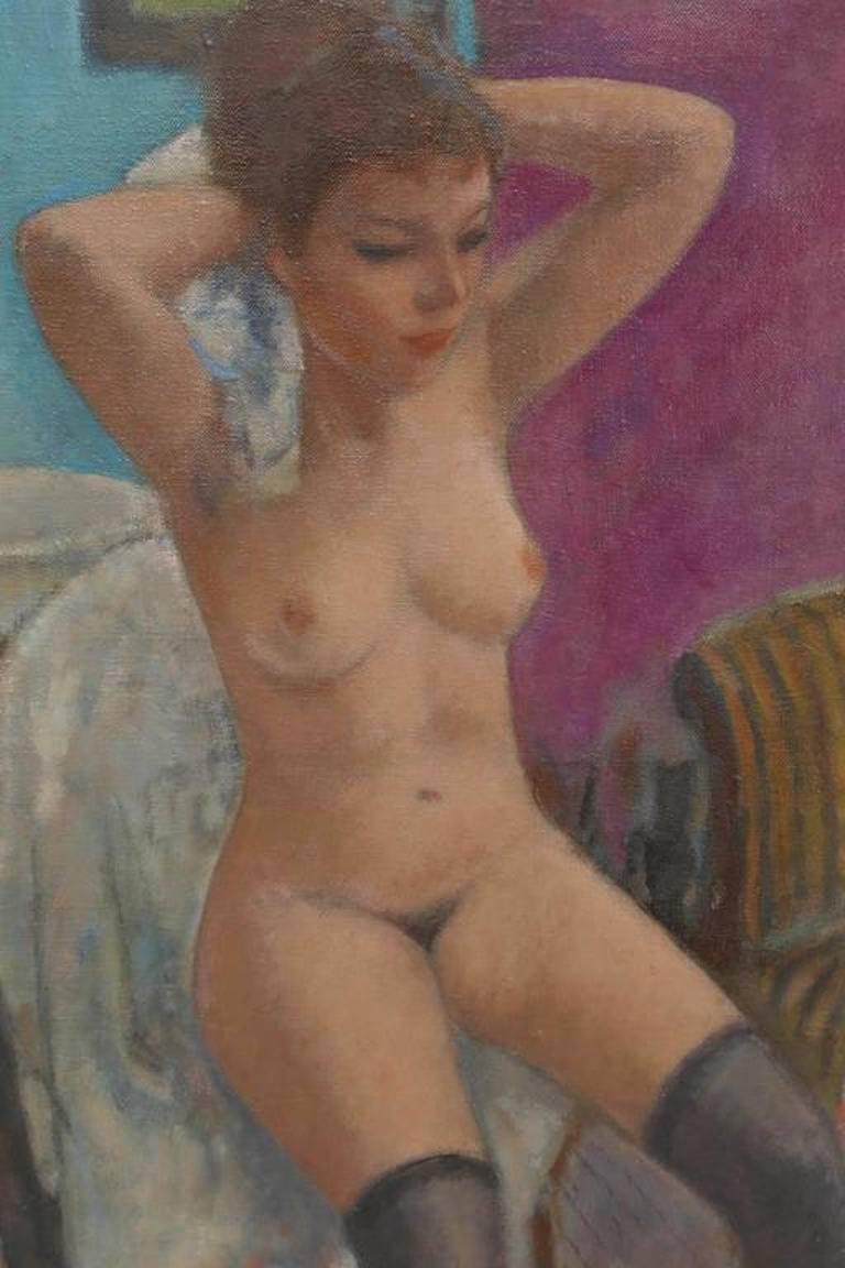 Nude in Interior - Painting by François Gall