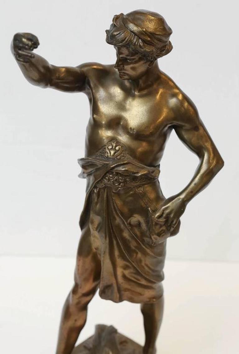 Gloire Et Fortune Per Laboren - Gold Figurative Sculpture by Émile Louis Picault