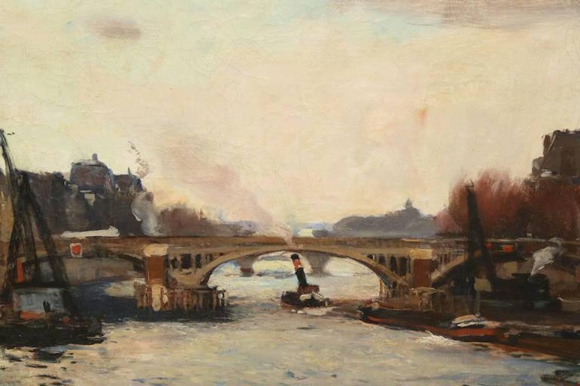 La Seine Avec La Bateau - Painting by François Gall
