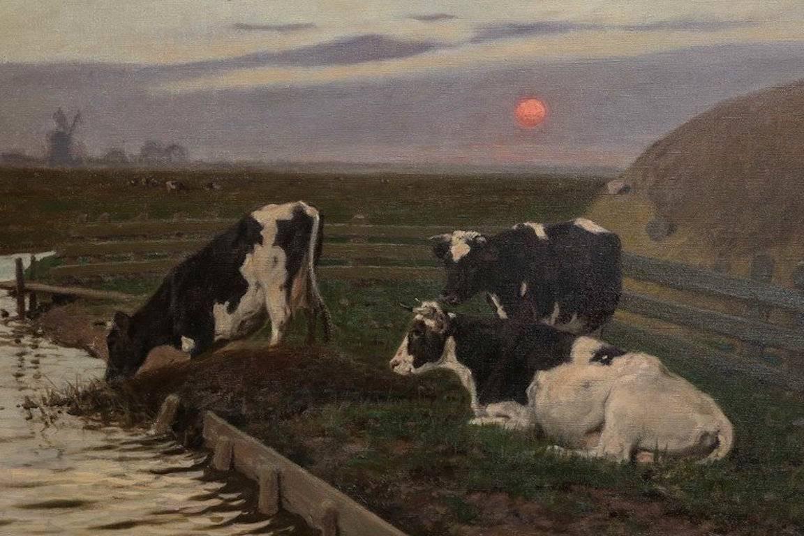 Drinking Cow - Painting by Arthur Heyer