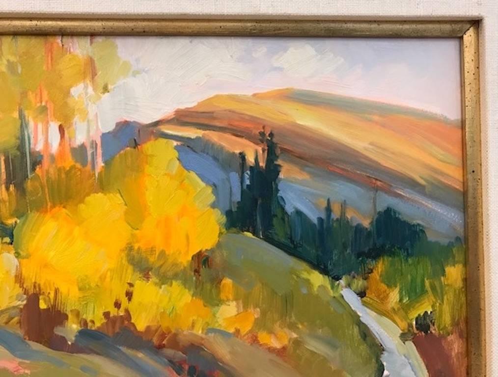 Ann Templeton was active/lived in New Mexico, Texas.  Ann Templeton is known for expressive landscape and still life painting.

“Meanderings”

Oil on board,  c. 1970s
Signed lower left, inscribed on the back 
13.5”h x 17.5” w, overall size is 23”h x