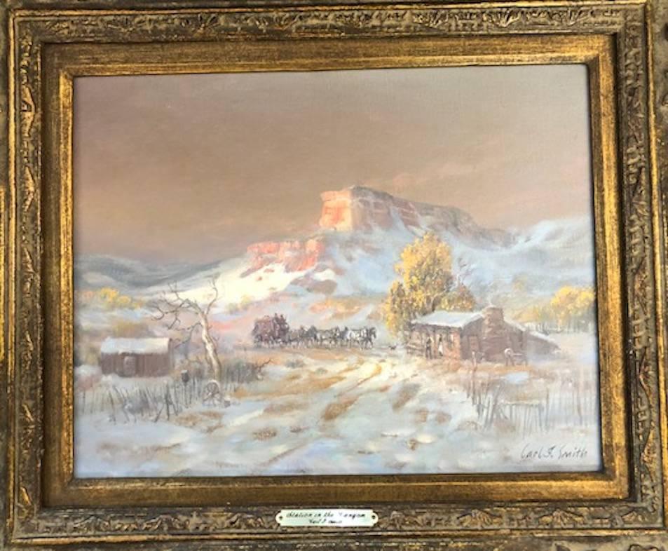 Station in the Canyon - Painting by Carl J. Smith