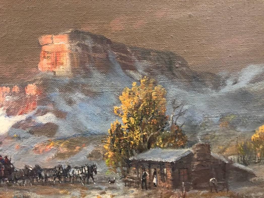 Station in the Canyon - Brown Landscape Painting by Carl J. Smith