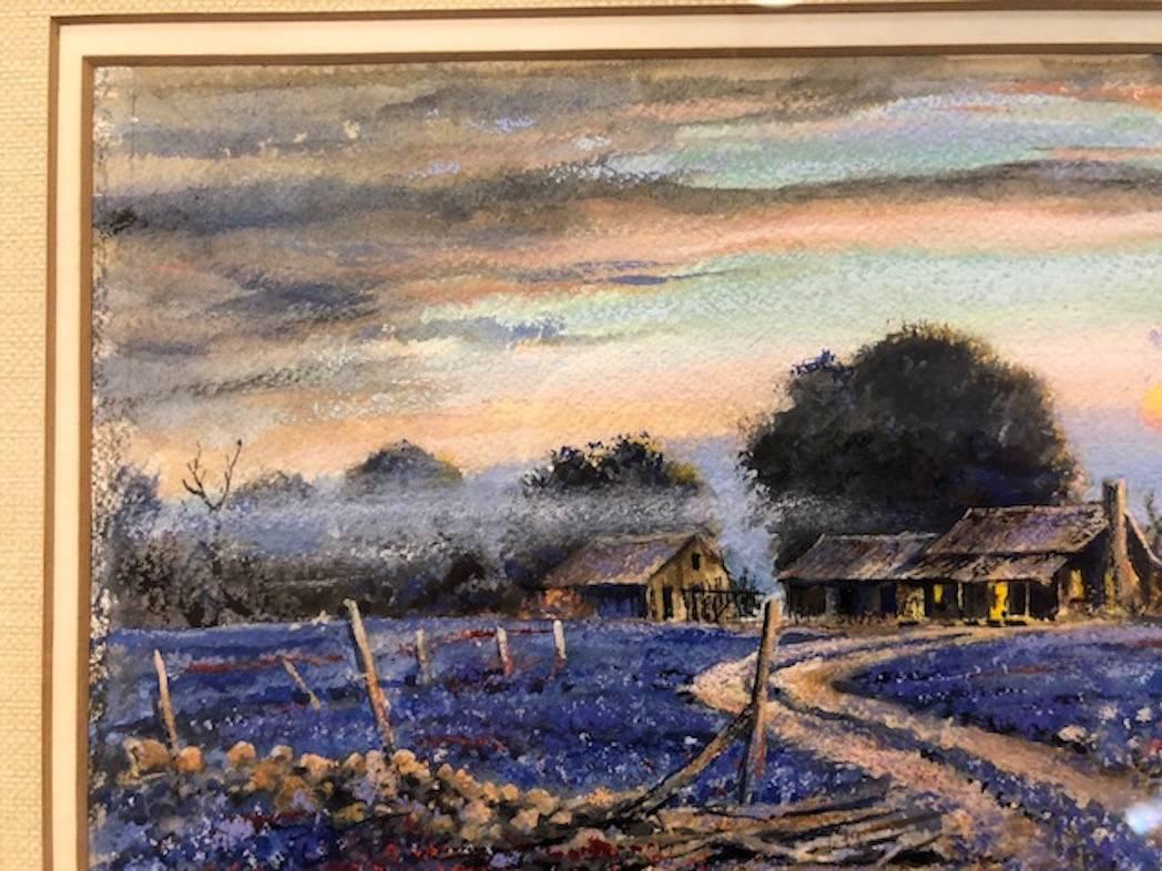 Bluebonnet Sunset - Brown Landscape Painting by Harold Sims