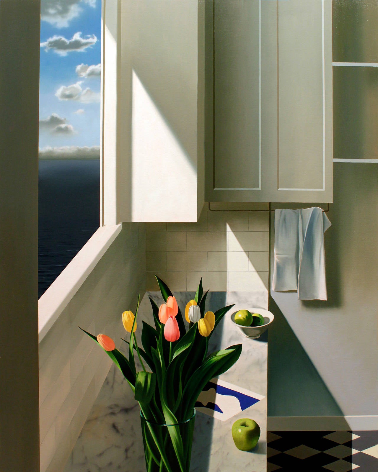 Kitchen with Ocean View - Painting by Bruce Cohen