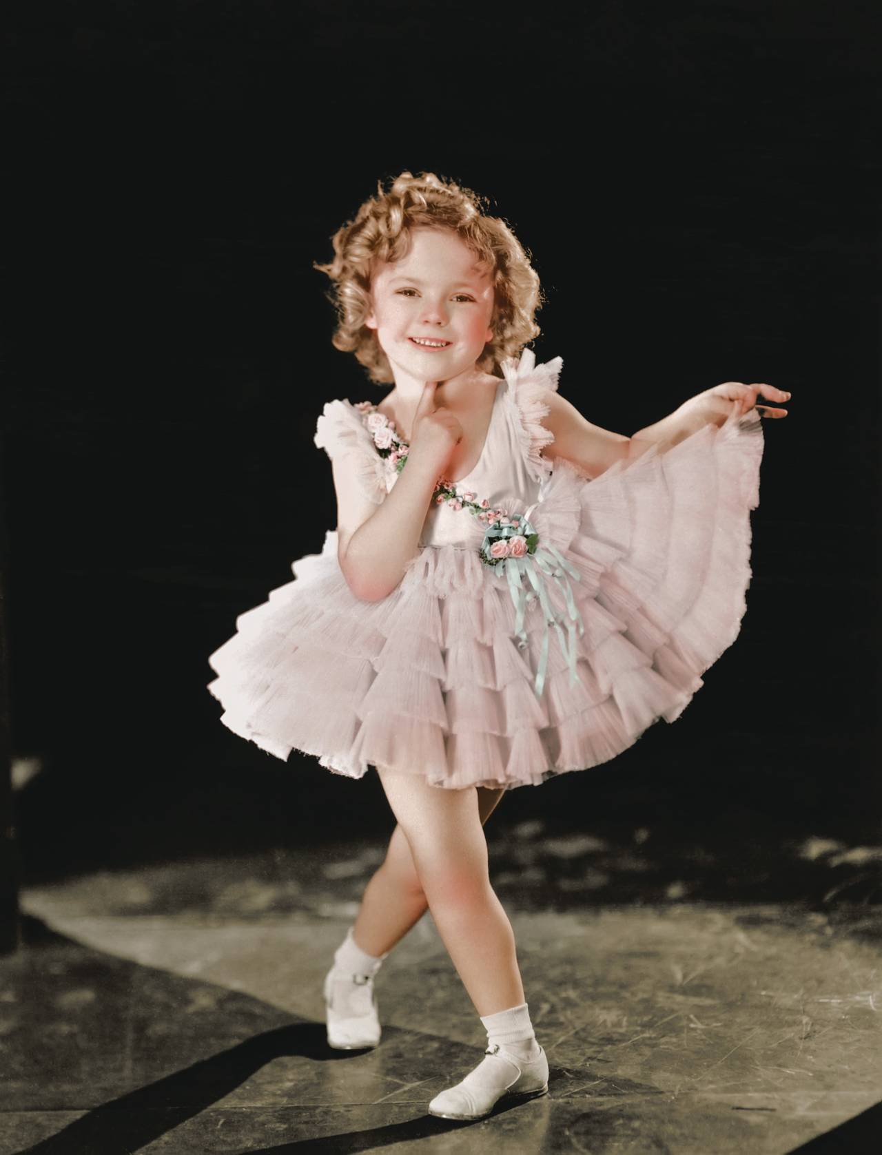 Unknown Color Photograph - Shirley Temple Curtseying Colorized Fine Art Print