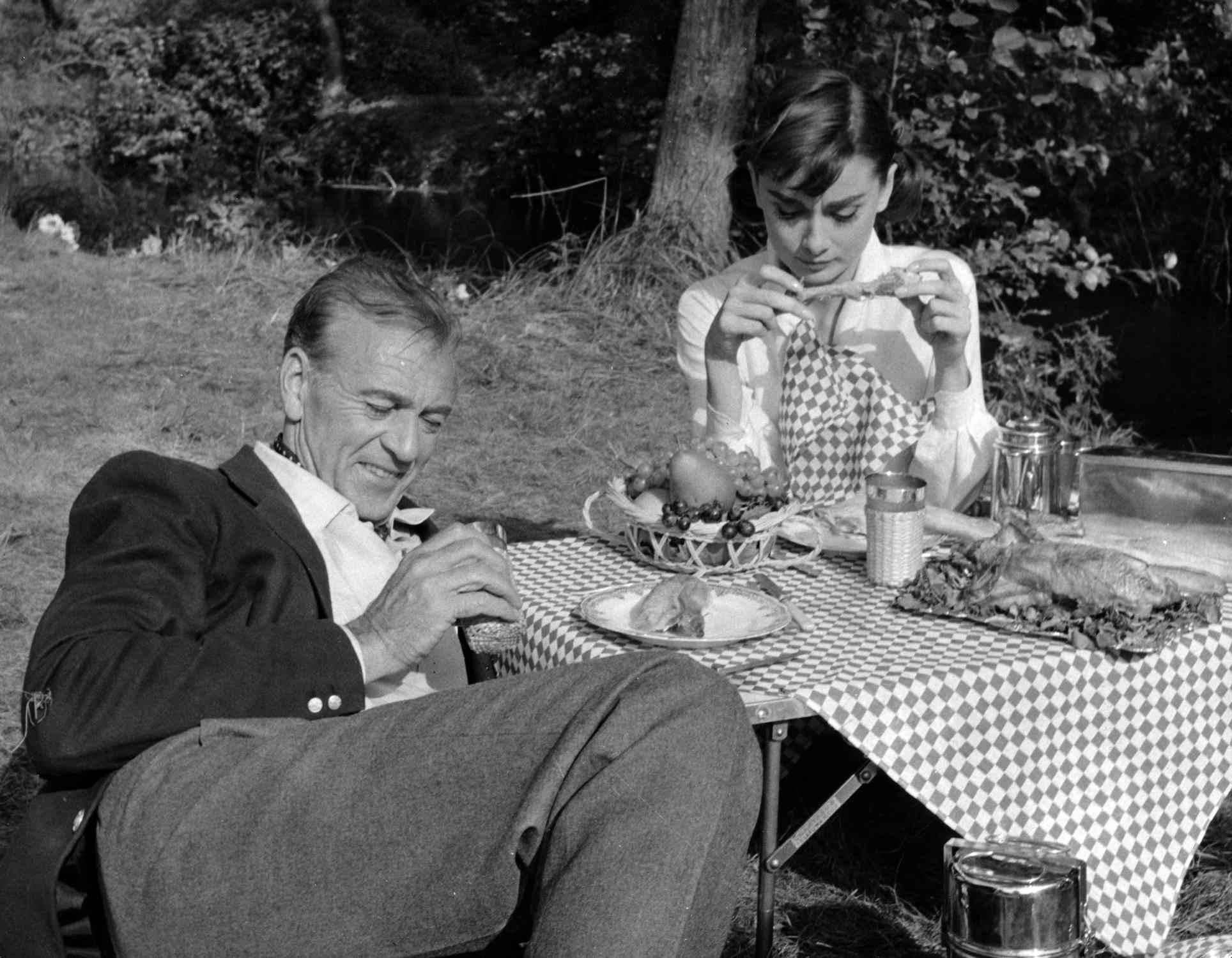 Unknown Portrait Photograph - Audrey Hepburn and Gary Cooper Having a Picnic Fine Art Print