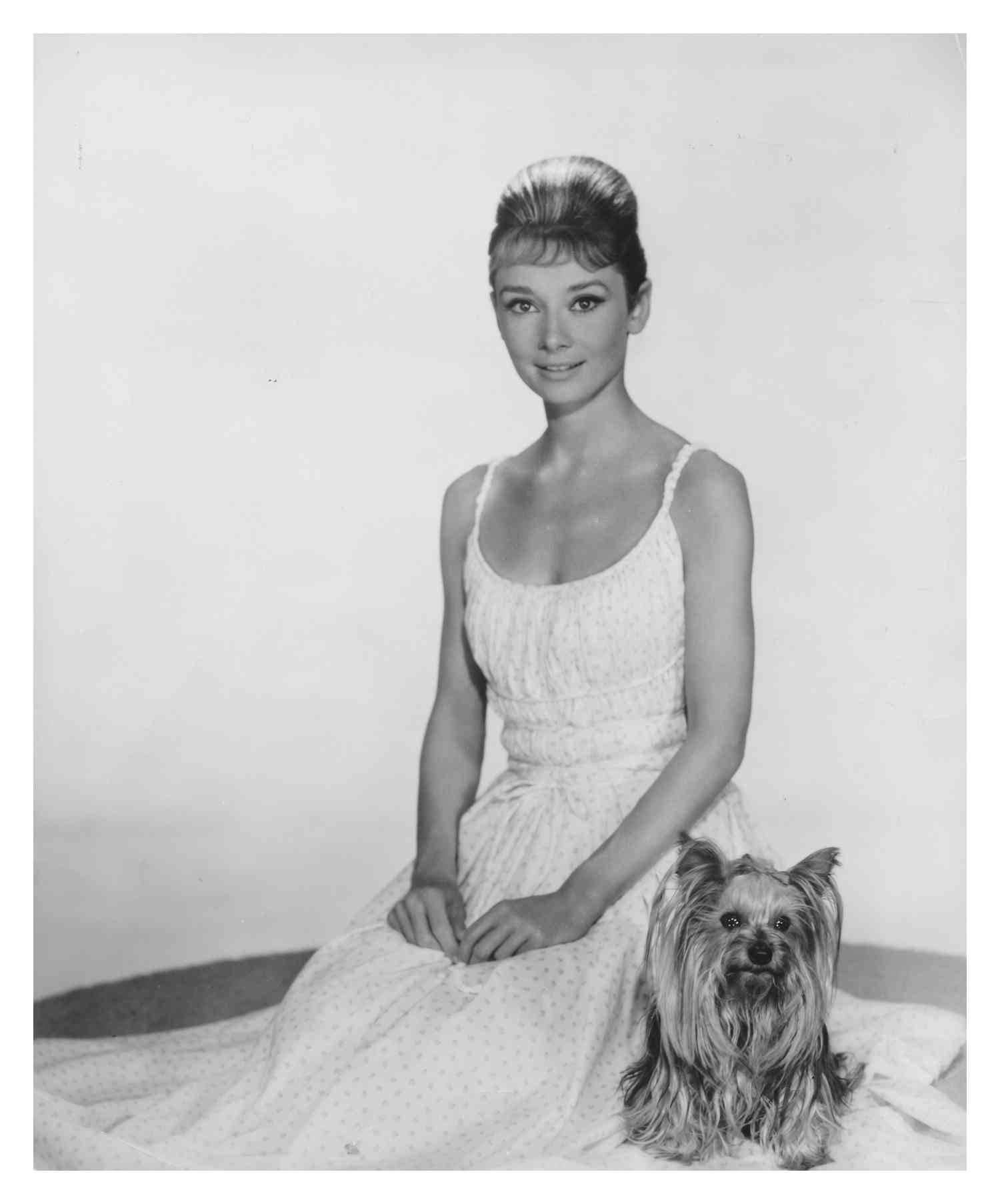 Unknown Black and White Photograph - Audrey Hepburn with Her Dog Fine Art Print