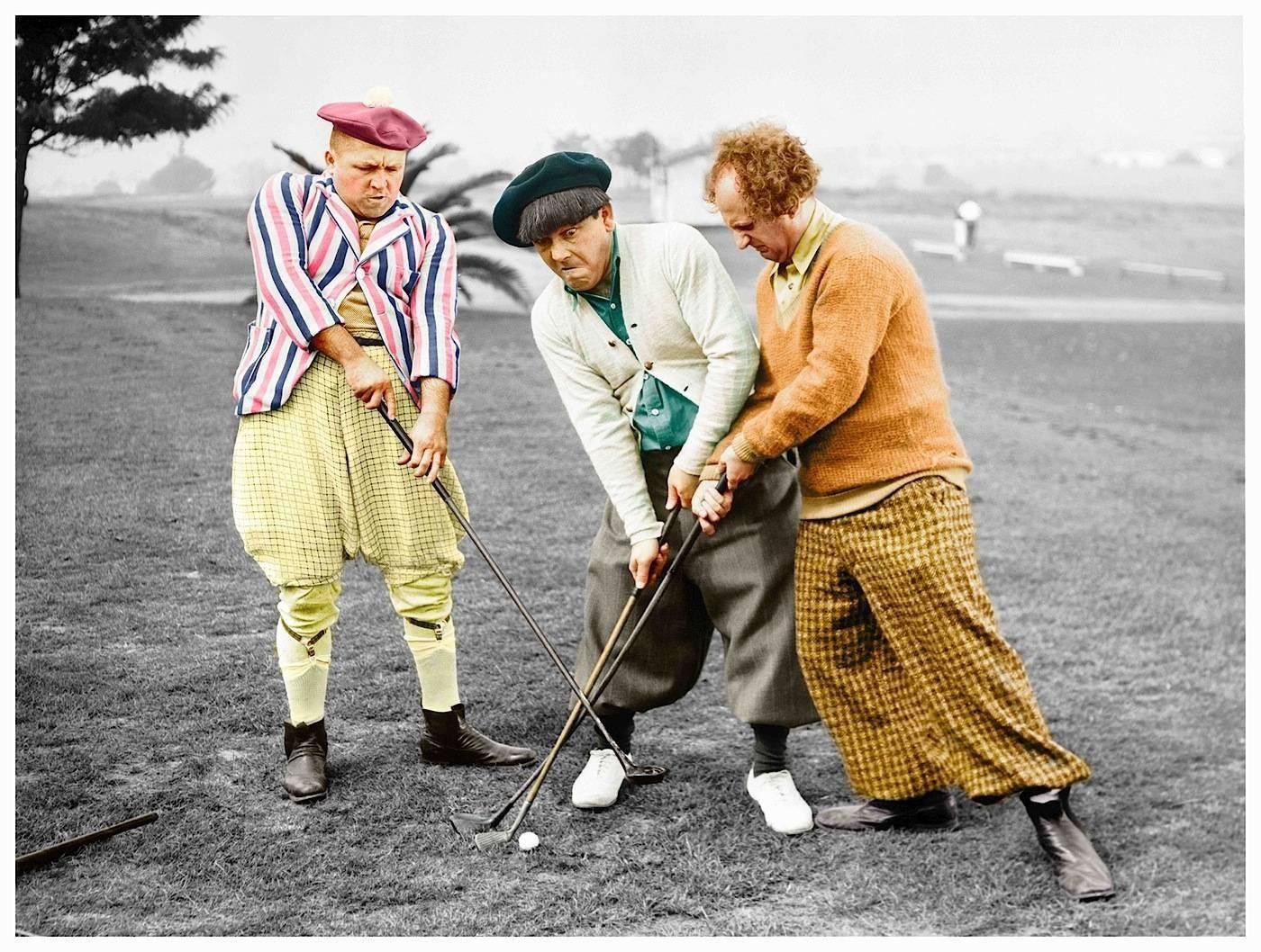 Unknown Black and White Photograph - Three Stooges Golfing Colorized Fine Art Print