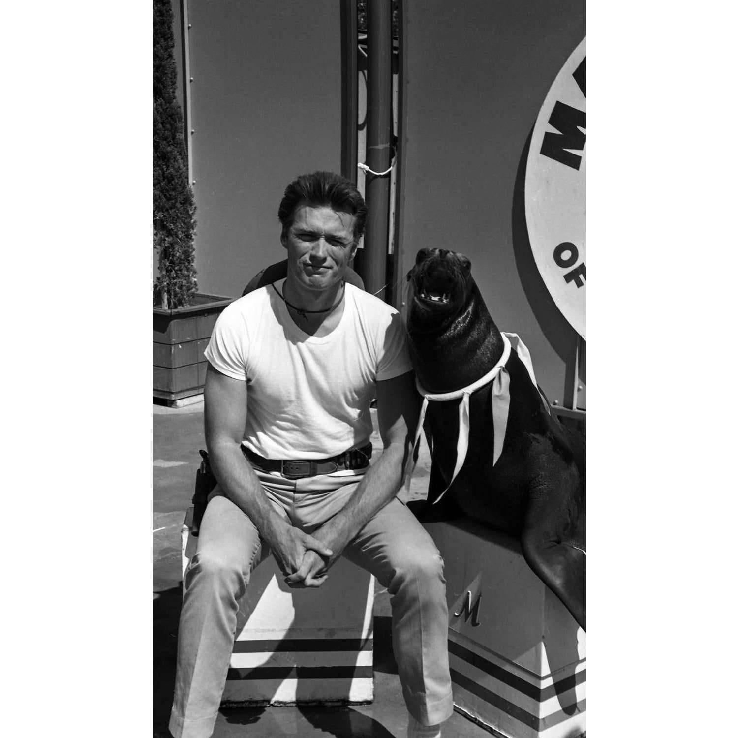Unknown Black and White Photograph - Clint Eastwood and a Seal Fine Art Print