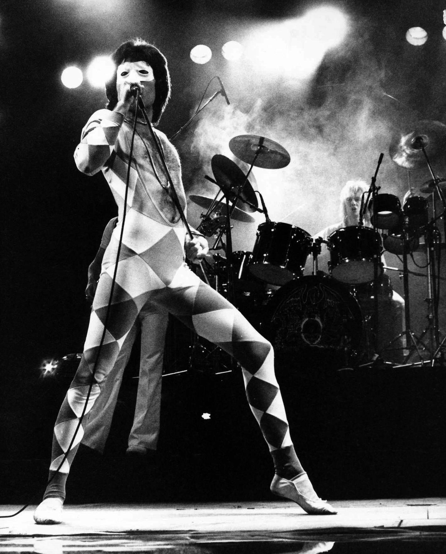 Unknown Black and White Photograph - Queen Frontman Freddie Mercury Performing on Stage Fine Art Print