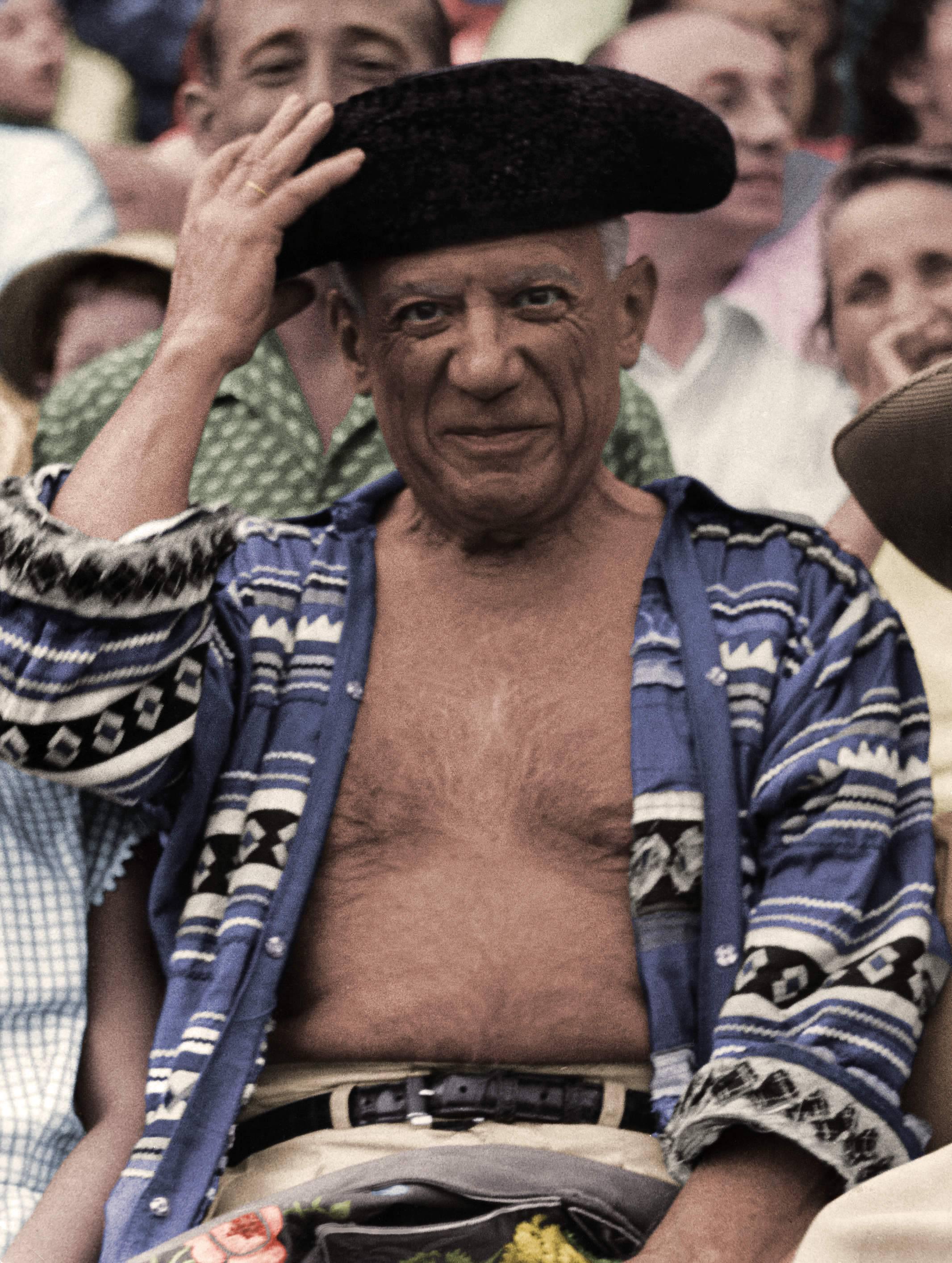 Unknown Color Photograph - Pablo Picasso at the Bullfights, Colorized Fine Art Print