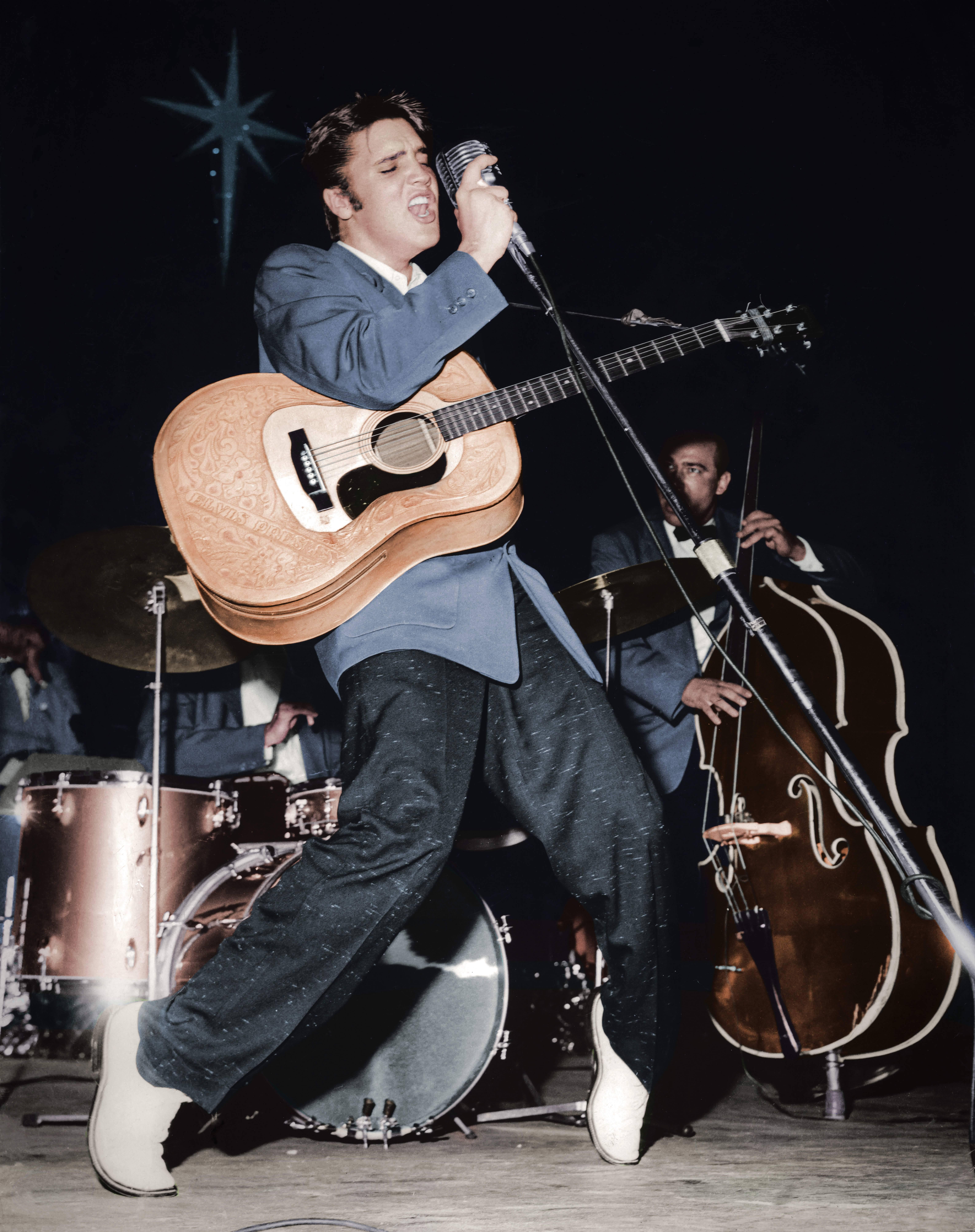 Charles Trainor Color Photograph - Elvis, The King on Stage, Colorized Fine Art Print