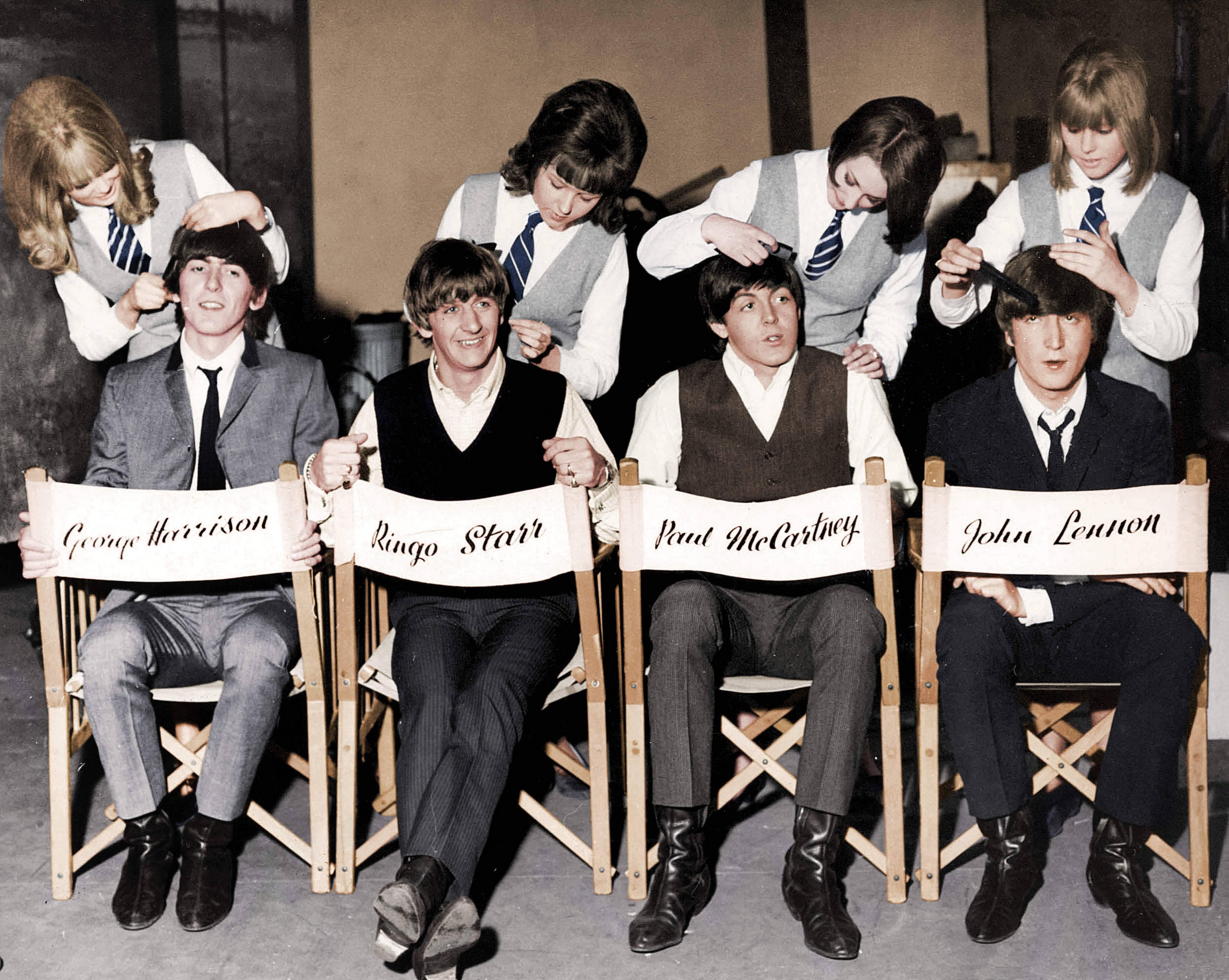 The Beatles Getting A Haircut On The Set Of The Beatles Hard Days